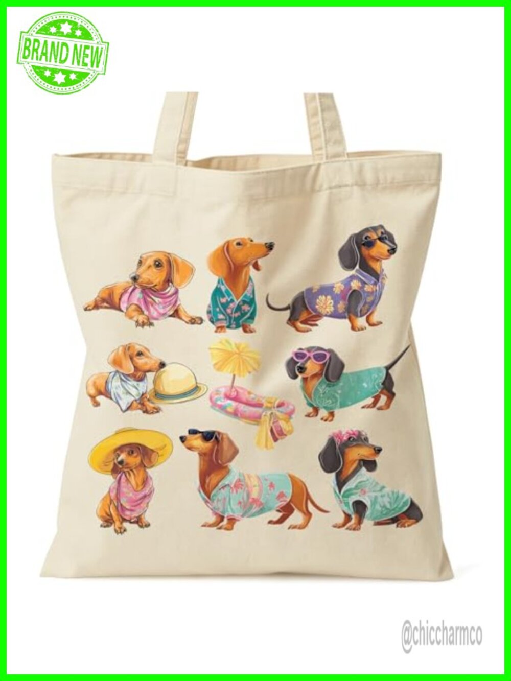 Canvas Tote Bag Women Large Shoulder Bag Inner Zip Pocket Dog Print
